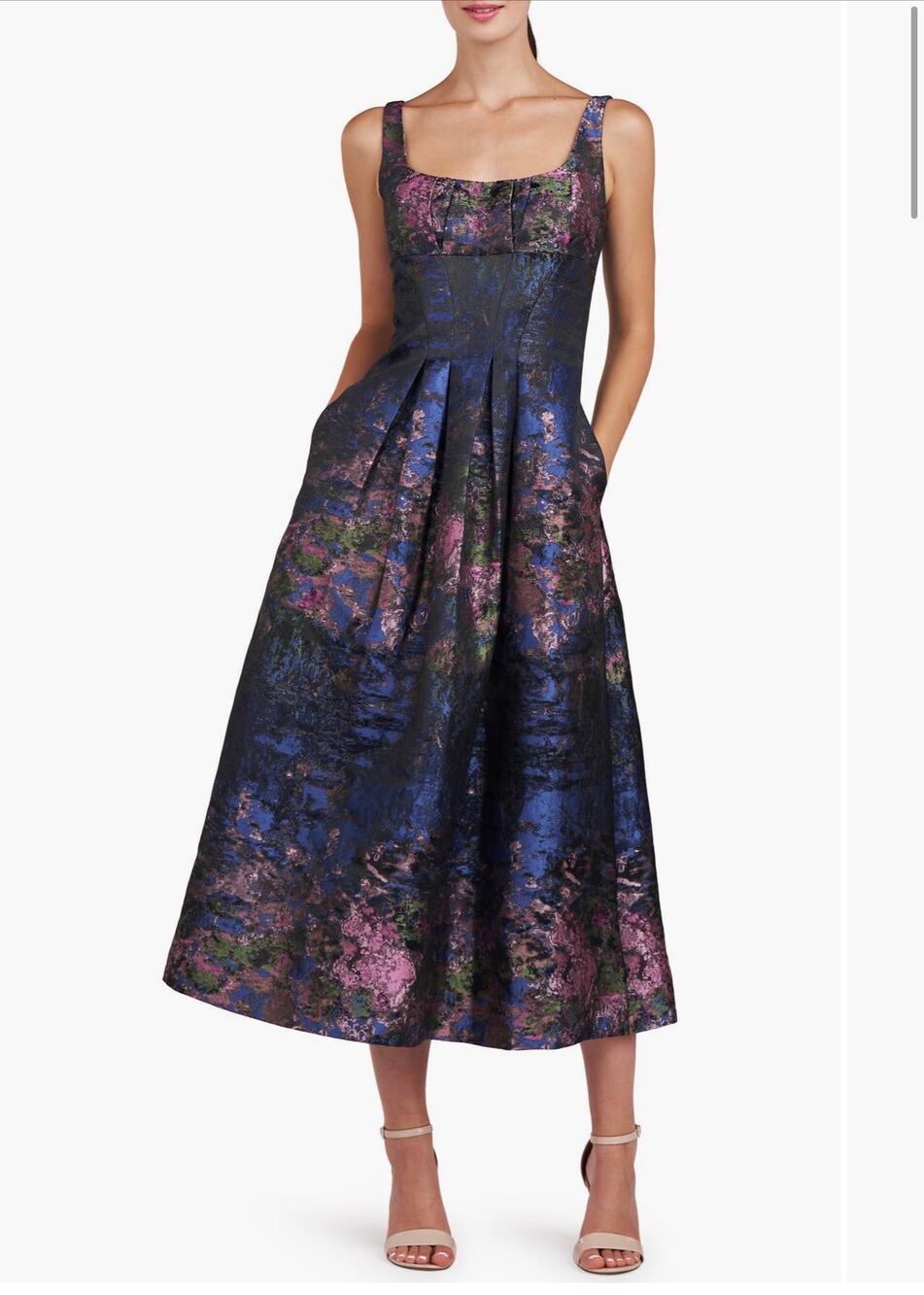 Kay Unger June Floral Jacquard Cocktail Midi Dress Size 12 (New)